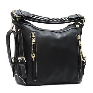 Roma Leathers Black Vegan Leather Concealment Shoulder Bag with Crossbody Strap